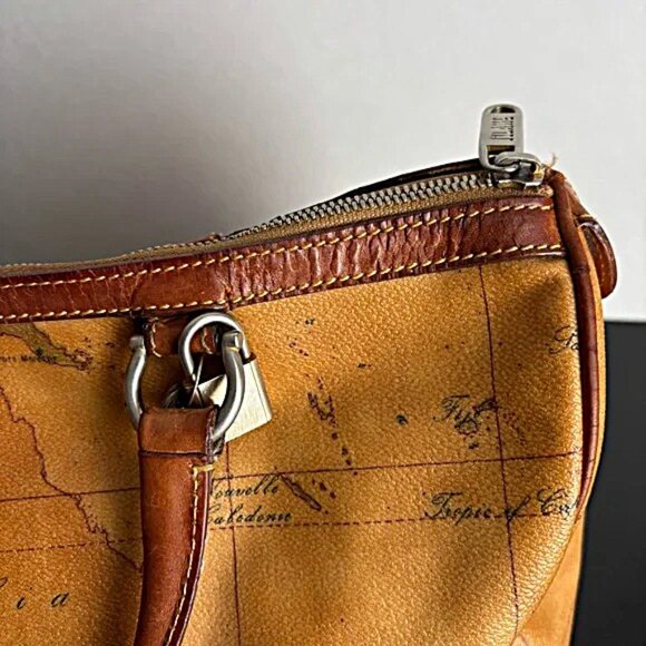 Alviero Martini Brown Handbag Map Leather Boston Speedy Bag Satchel Milan Tote - Picture 9 of 14